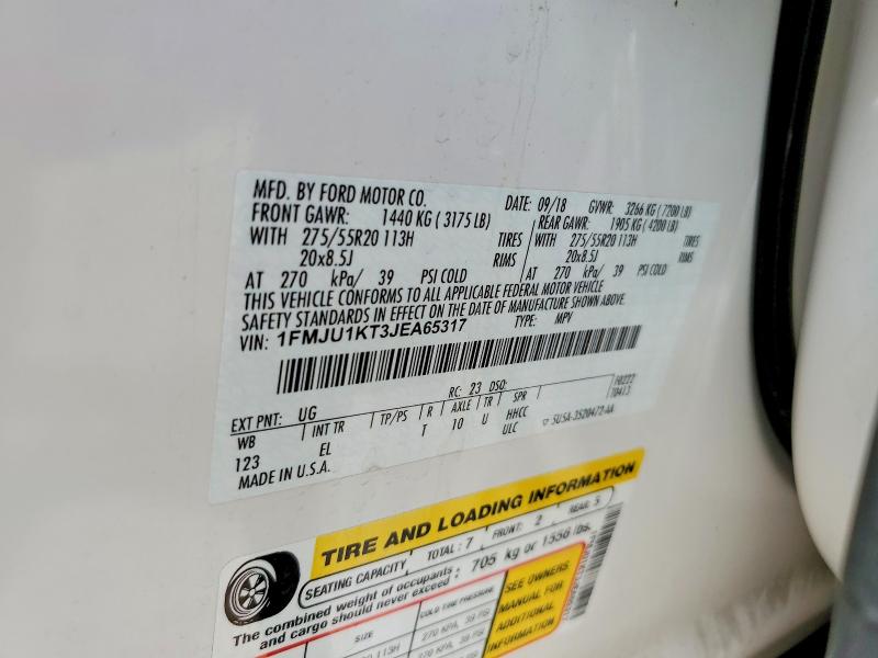 2018 Ford Expedition მანქანა იყიდება აუქციონზე, vin: 1FMJU1KT3JEA65317, აუქციონის ნომერი: 53928296