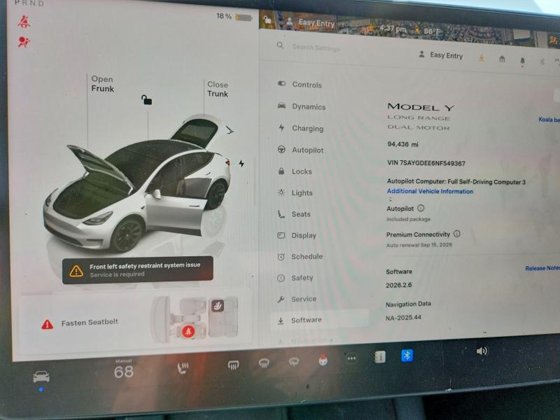 Aukcja sprzedaży 2022 Tesla Model Y, vin: 7SAYGDEE6NF549367, numer aukcji: 51793526