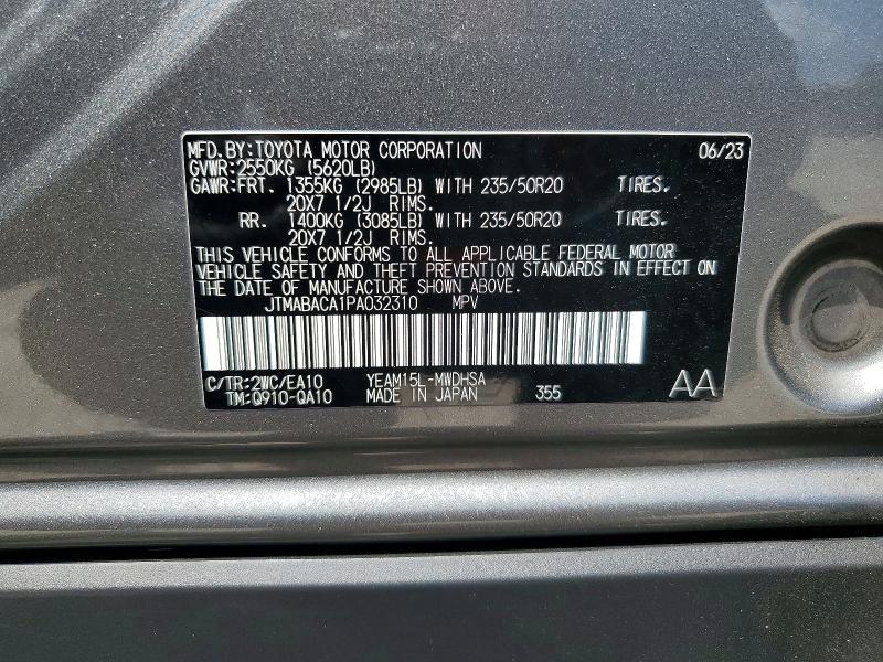 2023 Toyota Bz4x მანქანა იყიდება აუქციონზე, vin: JTMABACA1PA032310, აუქციონის ნომერი: 54810276