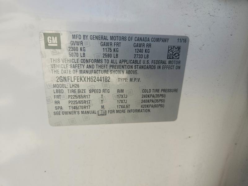 Aukcja sprzedaży 2017 Chevrolet Equinox, vin: 2GNFLFEKXH6244182, numer aukcji: 52888276
