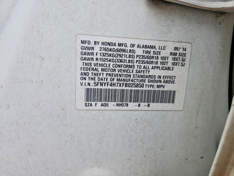 Продажа на аукционе авто 2015 Honda Pilot, vin: 5FNYF4H7XFB025850, номер лота: 54721346