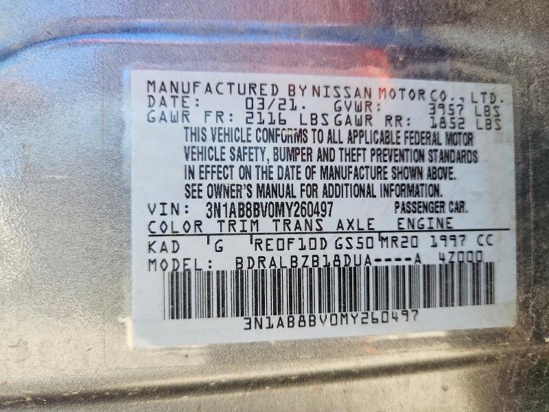 Aukcja sprzedaży 2021 Nissan Sentra, vin: 3N1AB8BV0MY260497, numer aukcji: 53592866