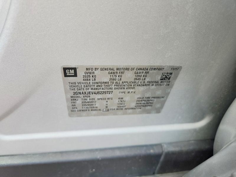 Продаж на аукціоні авто 2018 Chevrolet Equinox, vin: 2GNAXJEV4J6229727, номер лоту: 52020966