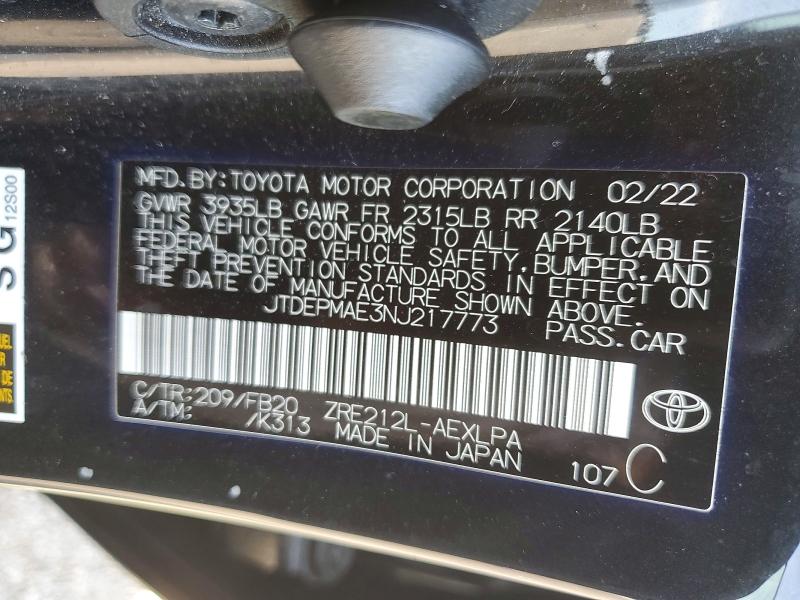 Aukcja sprzedaży 2022 Toyota Corolla, vin: JTDEPMAE3NJ217773, numer aukcji: 52574626