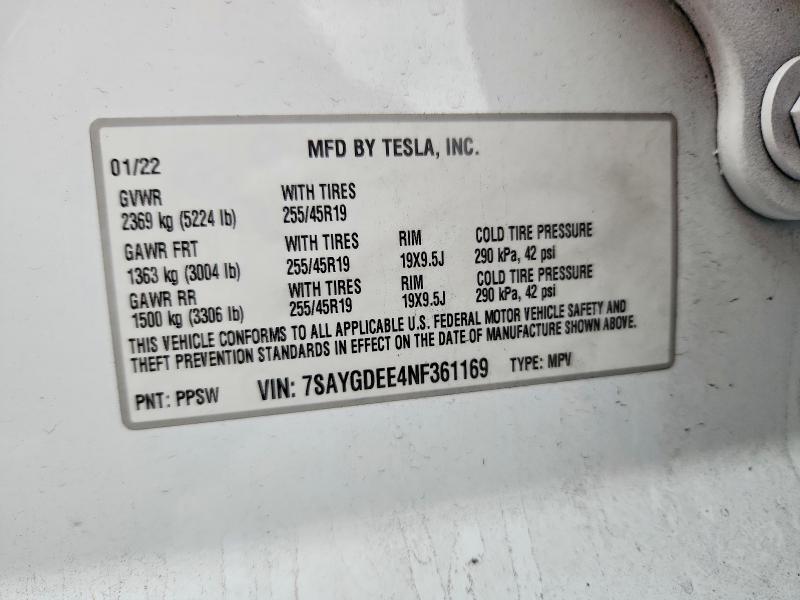 Aukcja sprzedaży 2022 Tesla Model Y, vin: 7SAYGDEE4NF361169, numer aukcji: 54732246