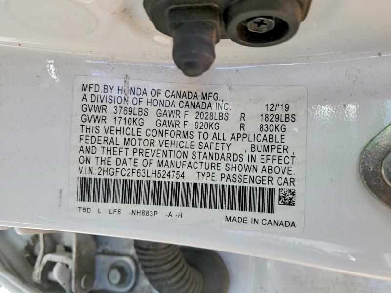 Продажа на аукционе авто 2020 Honda Civic, vin: 2HGFC2F63LH524754, номер лота: 53123786