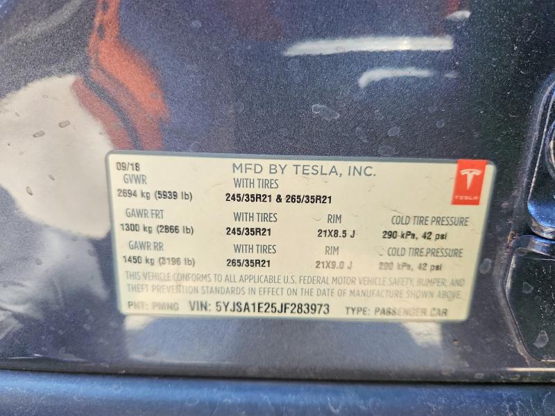 Продаж на аукціоні авто 2018 Tesla Model S, vin: 5YJSA1E25JF283973, номер лоту: 53633156