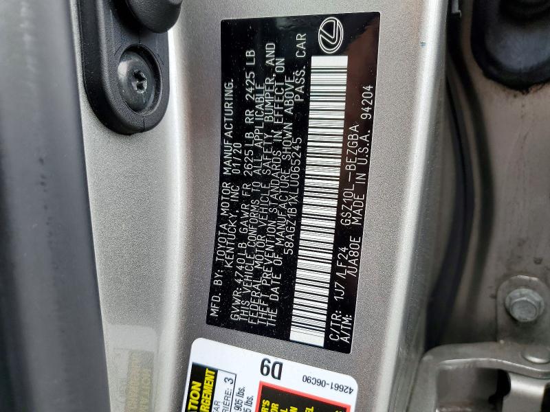 Продажа на аукционе авто 2020 Lexus Es, vin: 58AGZ1B1XLU065245, номер лота: 52361446