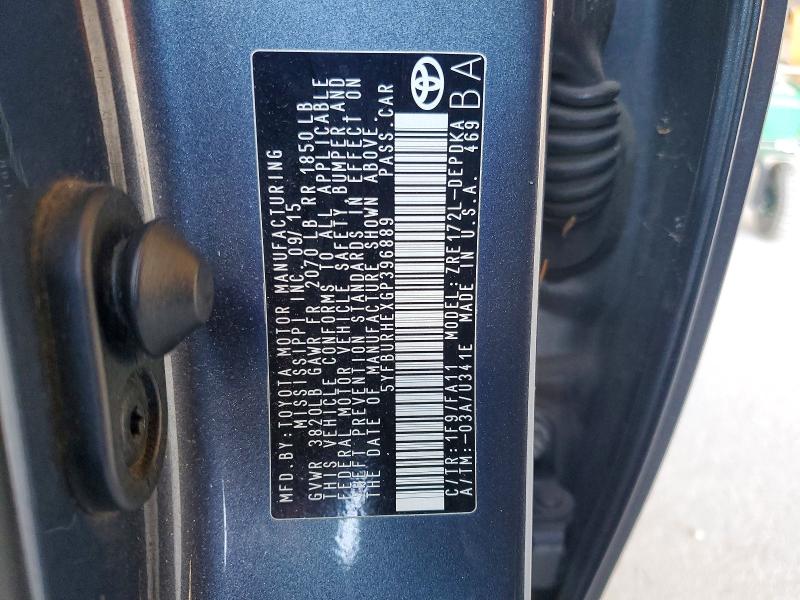 Aukcja sprzedaży 2016 Toyota Corolla, vin: 5YFBURHEXGP396889, numer aukcji: 53195386