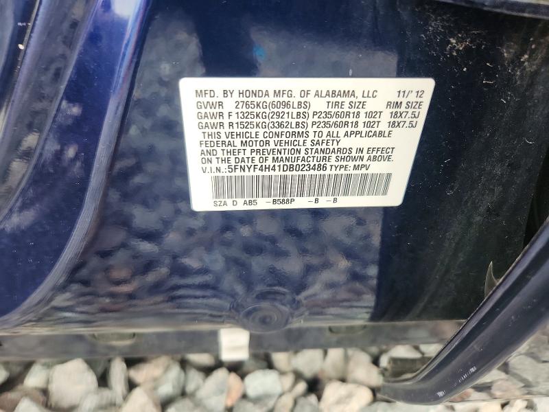 2013 Honda Pilot მანქანა იყიდება აუქციონზე, vin: 5FNYF4H41DB023486, აუქციონის ნომერი: 54015096