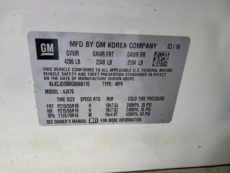 Aukcja sprzedaży 2016 Buick Encore, vin: KL4CJDSB8GB668170, numer aukcji: 55050736