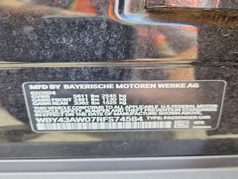 2024 Bmw I4 მანქანა იყიდება აუქციონზე, vin: WBY43AW07RFS74584, აუქციონის ნომერი: 55152636