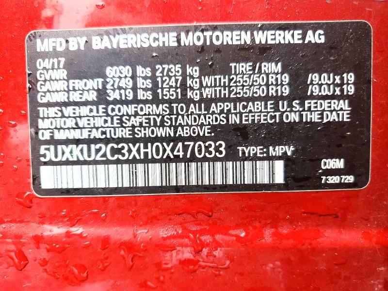 53624966 :رقم المزاد ، 5UXKU2C3XH0X47033 vin ، 2017 Bmw X6 مزاد بيع