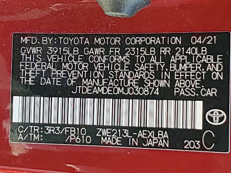 Aukcja sprzedaży 2021 Toyota Corolla, vin: JTDEAMDE0MJ030874, numer aukcji: 54354786