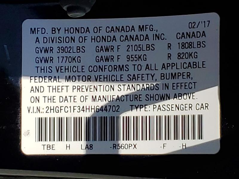55379626 :رقم المزاد ، 2HGFC1F34HH644702 vin ، 2017 Honda Civic مزاد بيع
