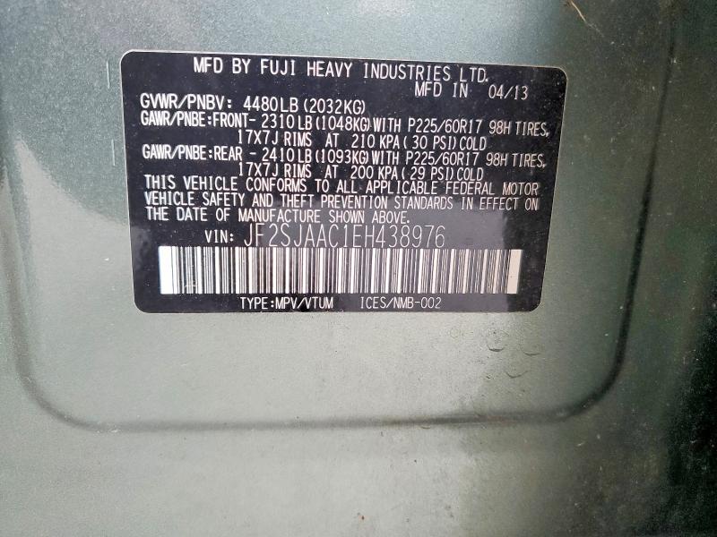 Продаж на аукціоні авто 2014 Subaru Forester, vin: JF2SJAAC1EH438976, номер лоту: 51033686