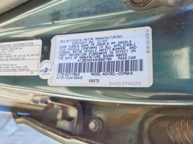 53741076 :رقم المزاد ، 4T1BE32K43U682786 vin ، 2003 Toyota Camry مزاد بيع