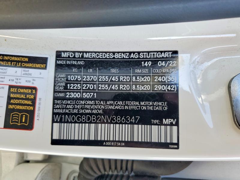 Продажа на аукционе авто 2022 Mercedes-benz Glc, vin: W1N0G8DB2NV386347, номер лота: 53962176