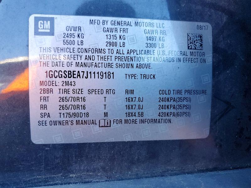Aukcja sprzedaży 2018 Chevrolet Colorado, vin: 1GCGSBEA7J1119181, numer aukcji: 52655176