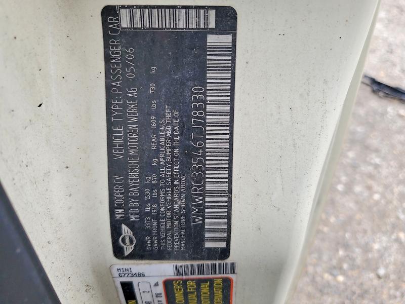 2006 Mini Cooper მანქანა იყიდება აუქციონზე, vin: WMWRC33546TJ78330, აუქციონის ნომერი: 53665346