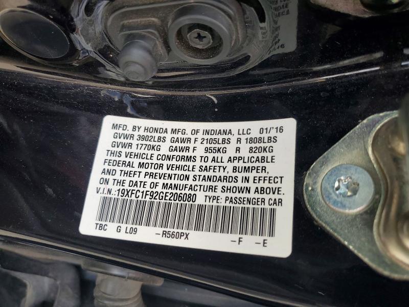 55453476 :رقم المزاد ، 19XFC1F92GE206080 vin ، 2016 Honda Civic مزاد بيع