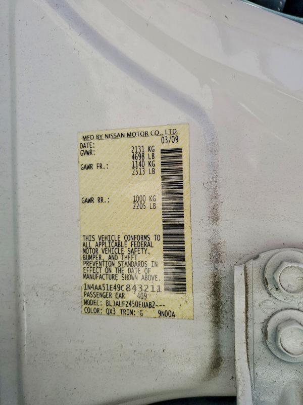 2009 Nissan Maxima მანქანა იყიდება აუქციონზე, vin: 1N4AA51E49C843211, აუქციონის ნომერი: 53553246