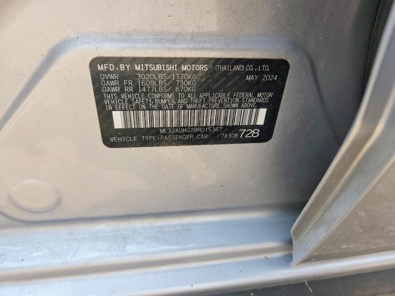 Aukcja sprzedaży 2024 Mitsubishi Mirage, vin: ML32AUHJ2RH015367, numer aukcji: 54138266