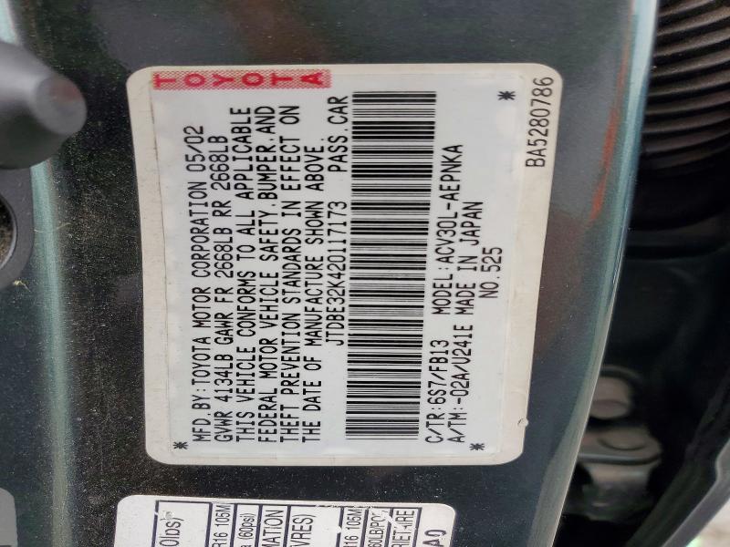 2002 Toyota Camry მანქანა იყიდება აუქციონზე, vin: JTDBE32K420117173, აუქციონის ნომერი: 53374816