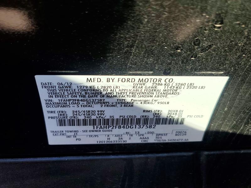 2013 Ford Taurus მანქანა იყიდება აუქციონზე, vin: 1FAHP2F84DG137582, აუქციონის ნომერი: 54850196