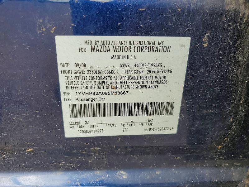 55094946 :رقم المزاد ، 1YVHP82A095M18667 vin ، 2009 Mazda 6 مزاد بيع
