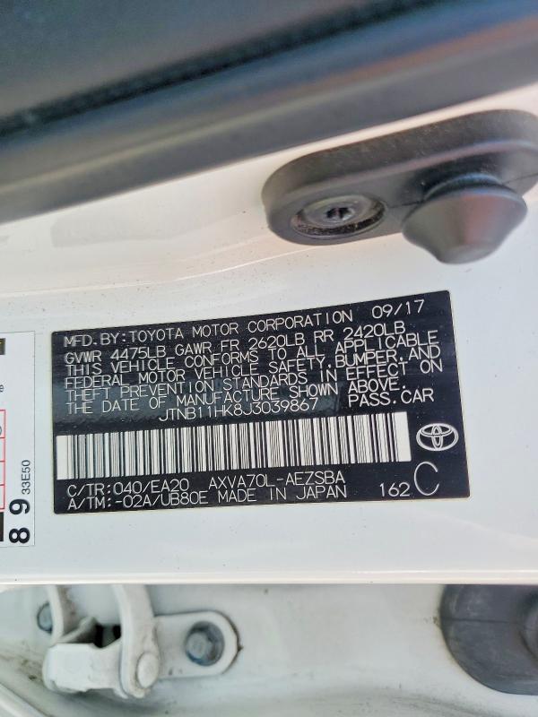 52930456 :رقم المزاد ، JTNB11HK8J3039867 vin ، 2018 Toyota Camry مزاد بيع