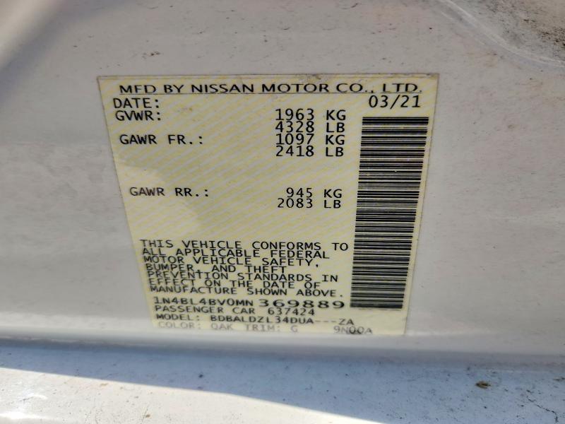 Aukcja sprzedaży 2021 Nissan Altima, vin: 1N4BL4BV0MN369889, numer aukcji: 52381016