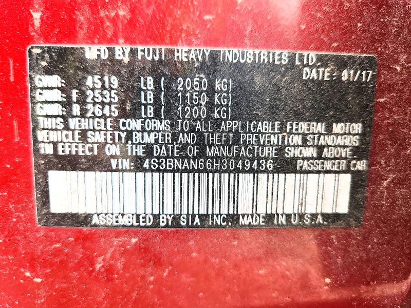 Продажа на аукционе авто 2017 Subaru Legacy, vin: 4S3BNAN66H3049436, номер лота: 52268156
