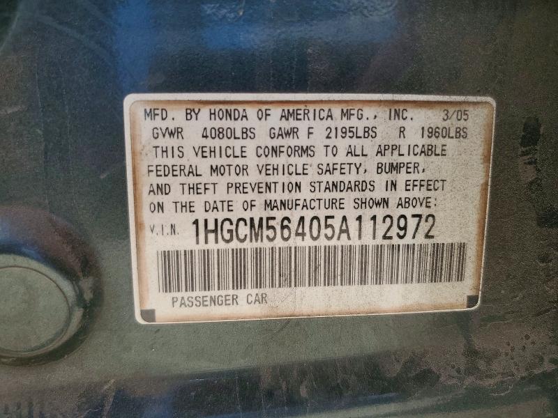 2005 Honda Accord მანქანა იყიდება აუქციონზე, vin: 1HGCM56405A112972, აუქციონის ნომერი: 53721626