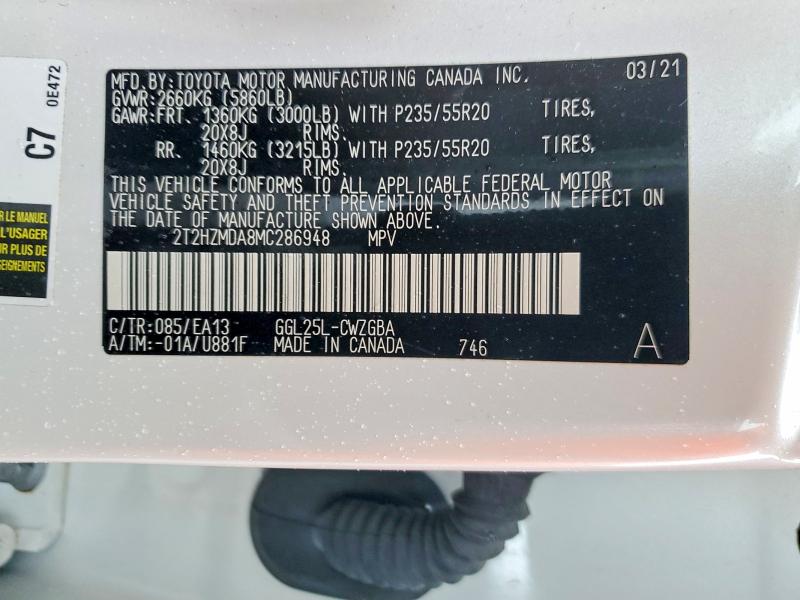 Продаж на аукціоні авто 2021 Lexus Rx, vin: 2T2HZMDA8MC286948, номер лоту: 52347236
