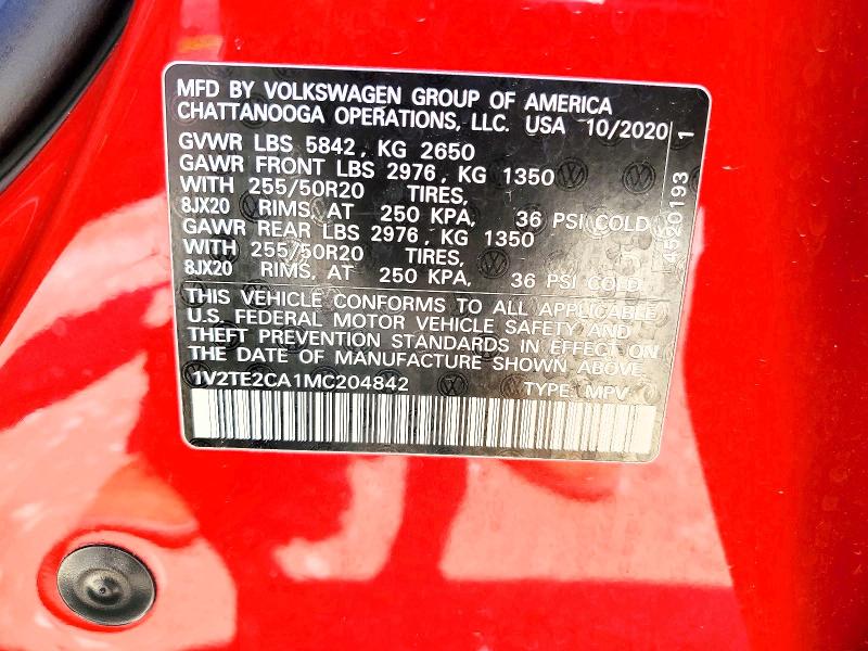 54722716 :رقم المزاد ، 1V2TE2CA1MC204842 vin ، 2021 Volkswagen Atlas Cross Sport مزاد بيع