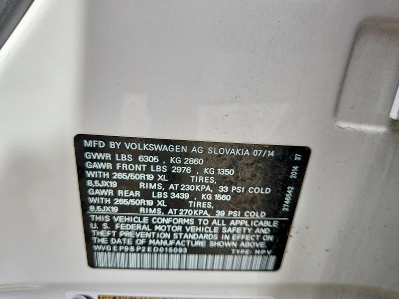Aukcja sprzedaży 2014 Volkswagen Touareg, vin: WVGEP9BP2ED015093, numer aukcji: 52252496