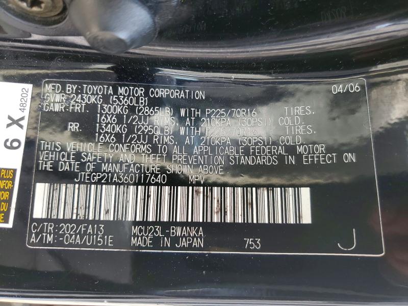 Auction sale of the 2006 Toyota Highlander, vin: JTEGP21A360117640, lot number: 55443366