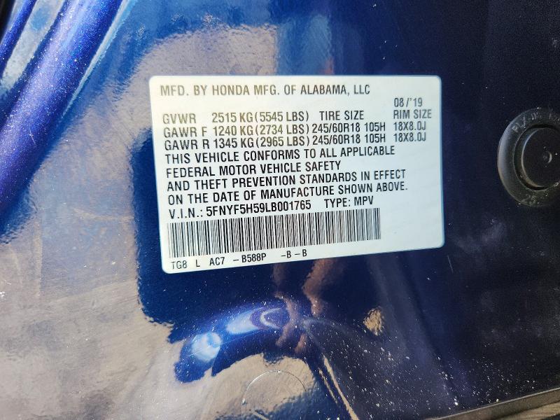 Aukcja sprzedaży 2020 Honda Pilot, vin: 5FNYF5H59LB001765, numer aukcji: 53650236