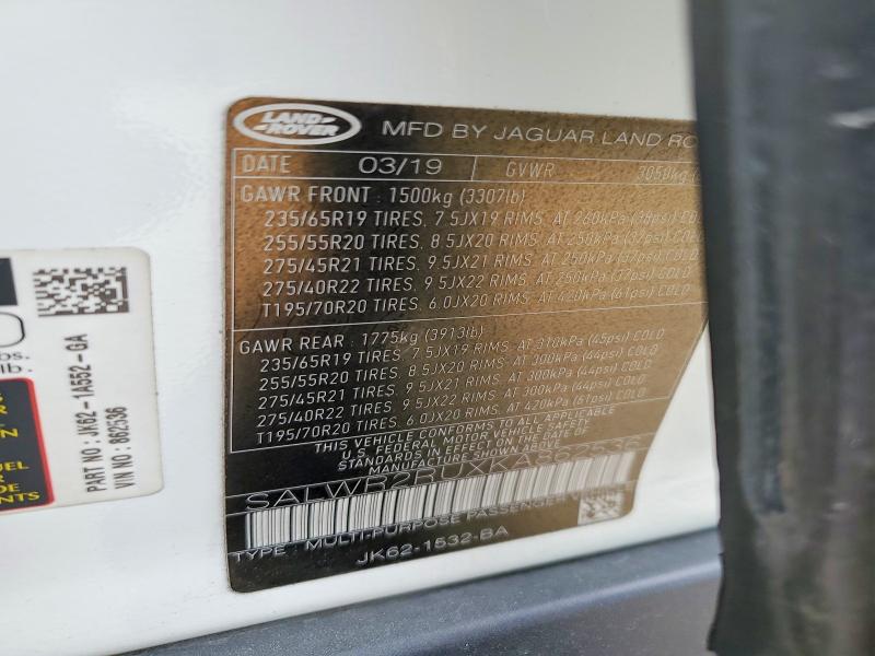 54868436 :رقم المزاد ، SALWR2RUXKA862536 vin ، 2019 Land Rover Range Rover Sport مزاد بيع