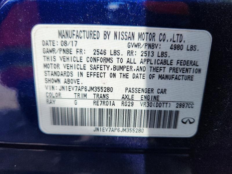 Aukcja sprzedaży 2018 Infiniti Q50, vin: JN1EV7AP6JM355280, numer aukcji: 54118096
