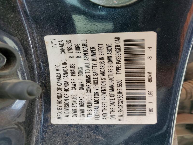 53998426 :رقم المزاد ، 2HGFC2F56JH515650 vin ، 2018 Honda Civic مزاد بيع