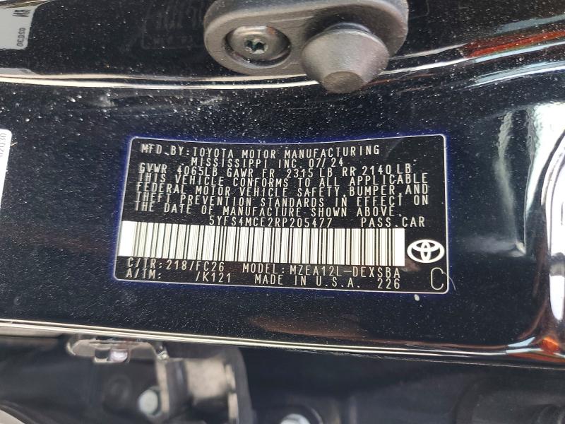 2024 Toyota Corolla მანქანა იყიდება აუქციონზე, vin: 5YFS4MCE2RP205477, აუქციონის ნომერი: 55570666