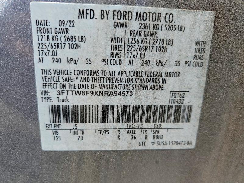 Продаж на аукціоні авто 2022 Ford Maverick, vin: 3FTTW8F9XNRA94573, номер лоту: 53573346