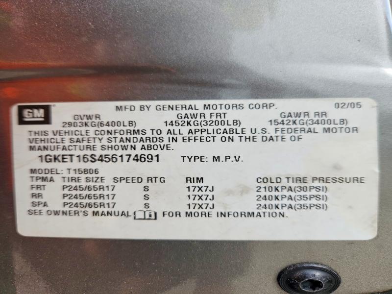 53425736 :رقم المزاد ، 1GKET16S456174691 vin ، 2005 Gmc Envoy مزاد بيع