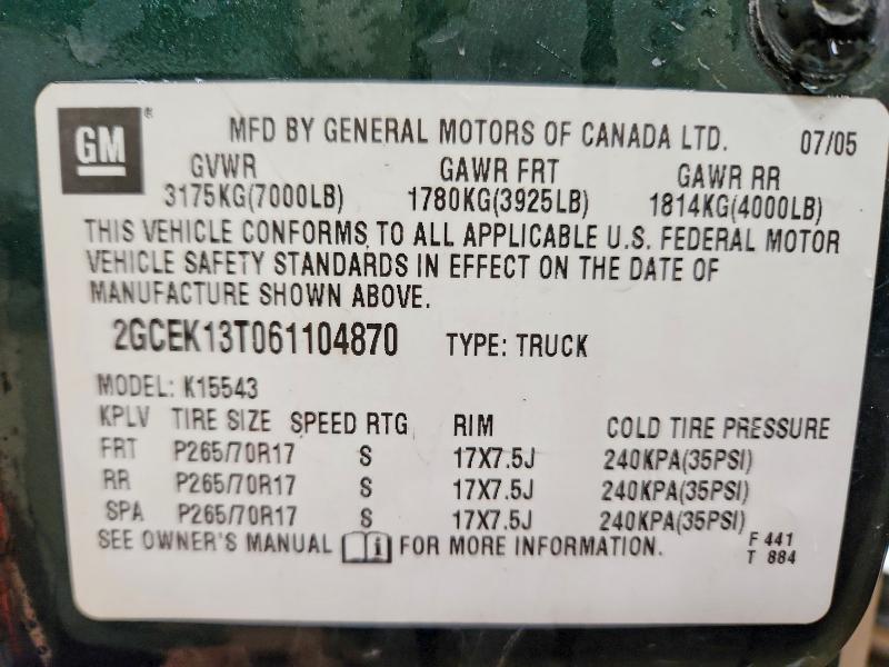 Aukcja sprzedaży 2006 Chevrolet Silverado, vin: 2GCEK13T061104870, numer aukcji: 53186336