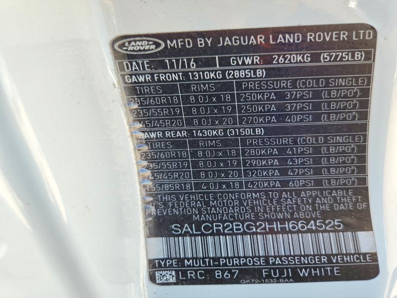 Aukcja sprzedaży 2017 Land Rover Discovery Sport, vin: SALCR2BG2HH664525, numer aukcji: 52740926