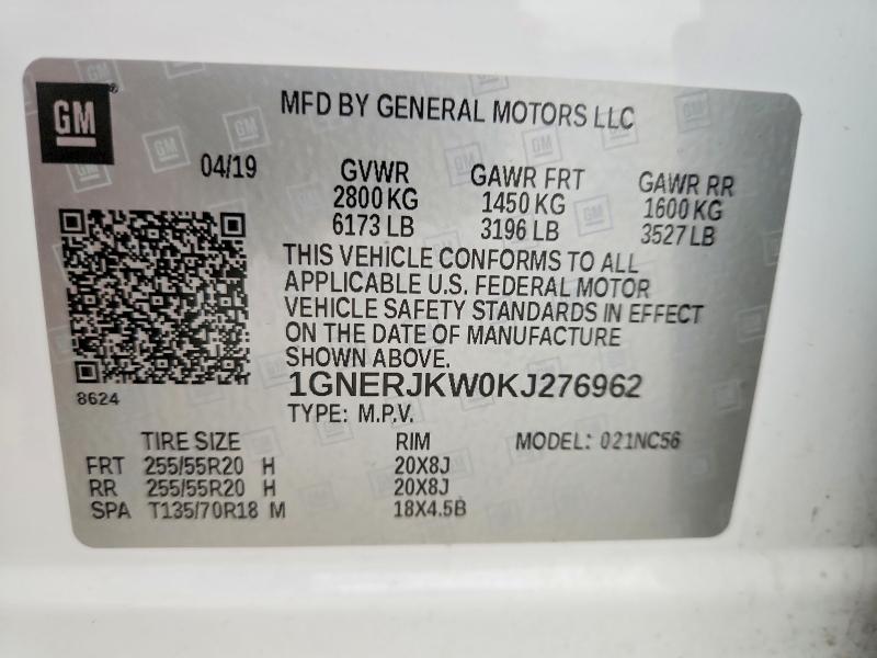 Aukcja sprzedaży 2019 Chevrolet Traverse, vin: 1GNERJKW0KJ276962, numer aukcji: 53788756