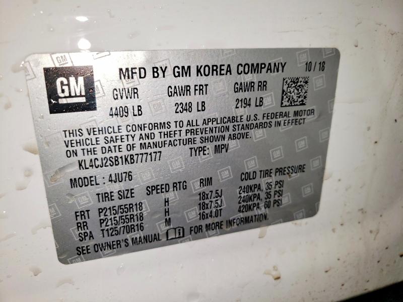 53079616 :رقم المزاد ، KL4CJ2SB1KB777177 vin ، 2019 Buick Encore مزاد بيع