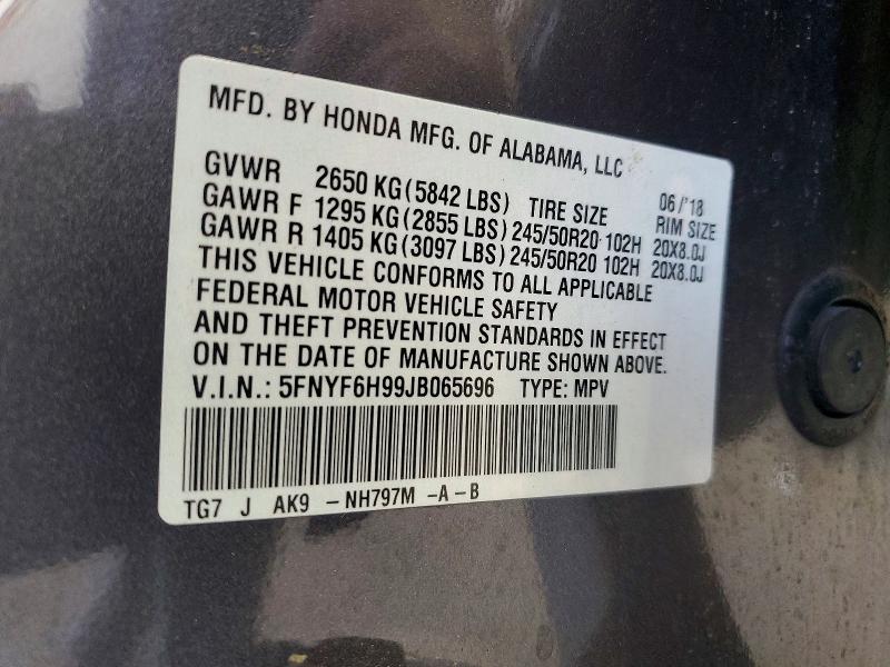Aukcja sprzedaży 2018 Honda Pilot, vin: 5FNYF6H99JB065696, numer aukcji: 53416616